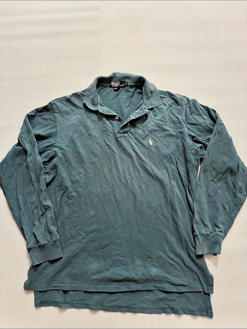 Polo Ralph Lauren Vintage Long Sleeve Pique Polo Shirt Green Large